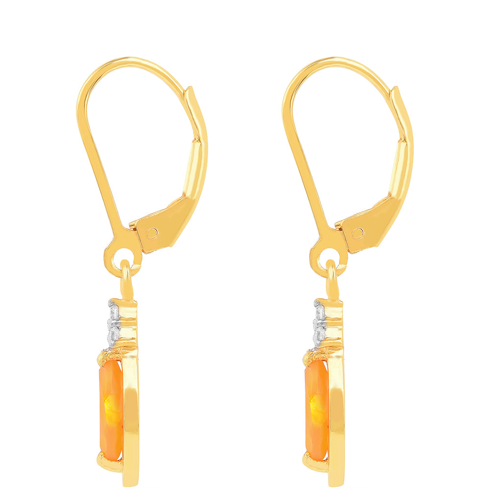 Kolczyki srebrne pozłacane z ognistym opalem i białym cyrkonem