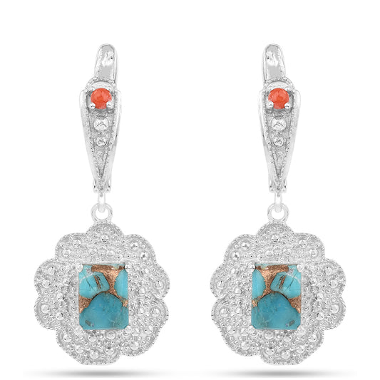 Kolczyki ze srebra próbe 925 z turkusem Oyster i czerwonym koralem