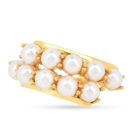 Pierścionek srebrny pozłacany z kremową perłą słodkowodną