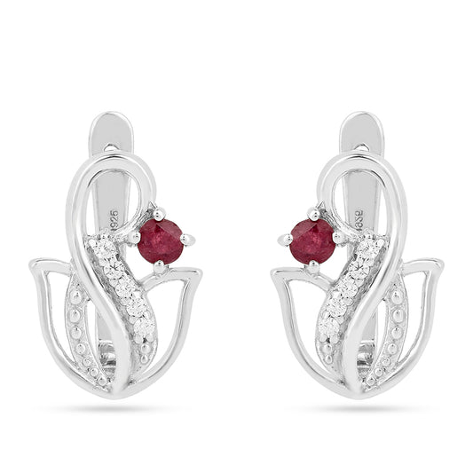 Kolczyki ze srebra próbe 925 z tajskim rubinem i białym cyrkonem