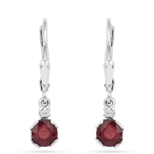 Kolczyki ze srebra próbe 925 z tajskim rubinem i białym cyrkonem