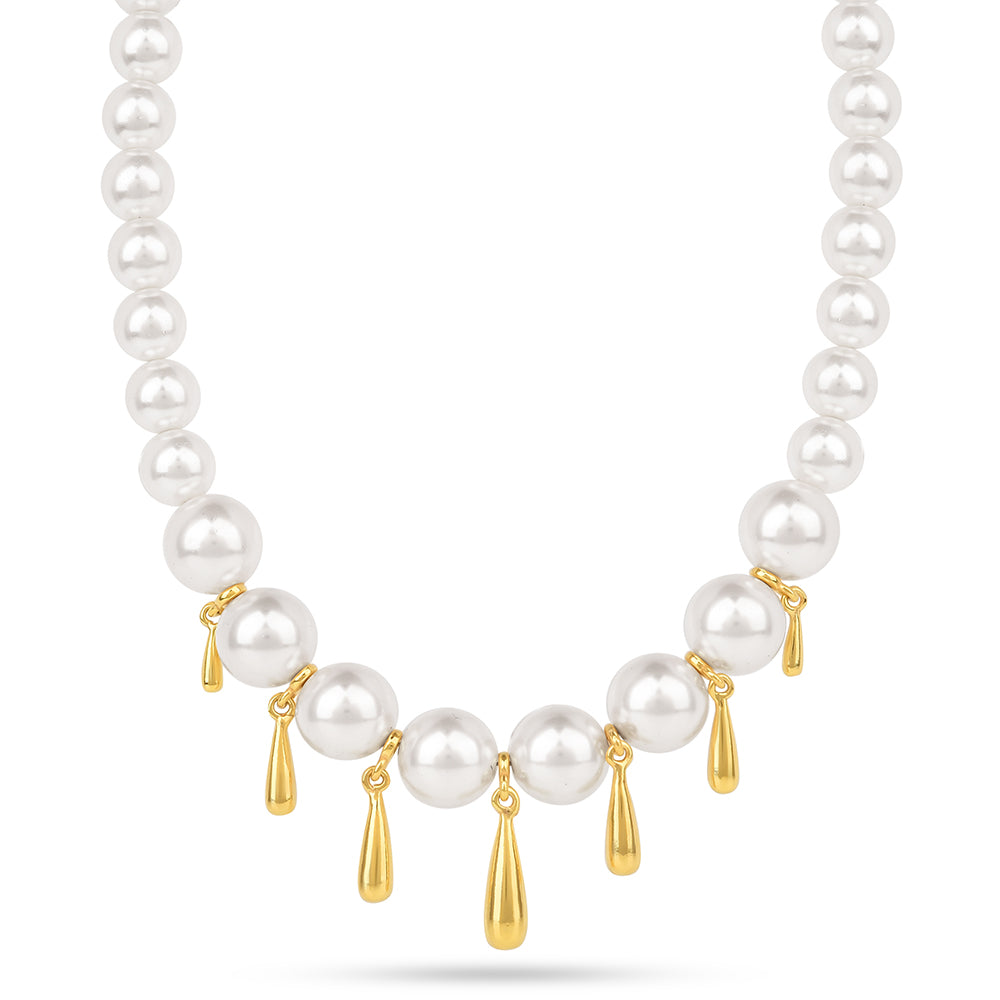 Naszyjnik srebrny pozłacany z kremową perłą słodkowodną