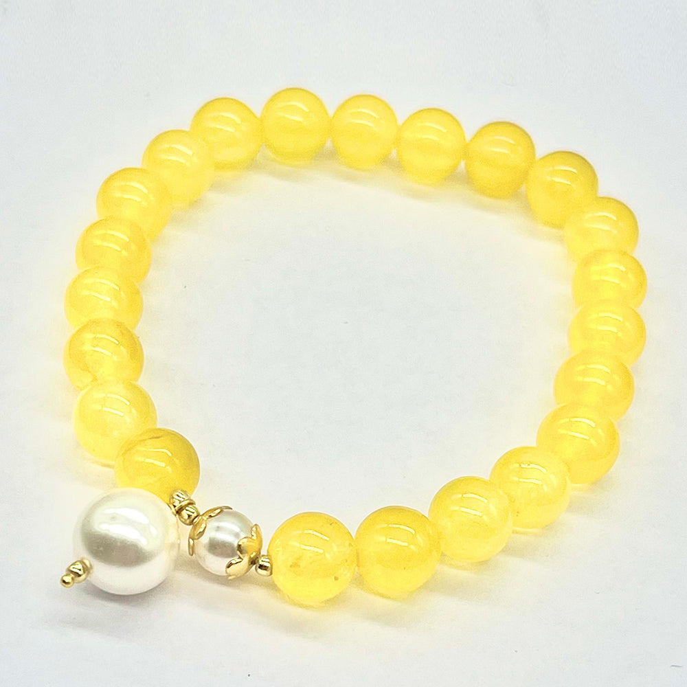 Bransoletka srebrna pozłacana z żółtym kadeitem Marsden River i ze szklaną perłą