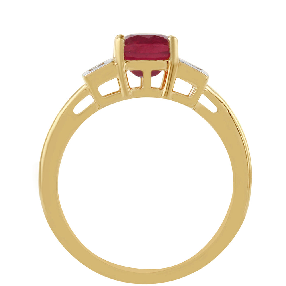 Pierścionek srebrny pozłacany z tajskim rubinem i białym topazem