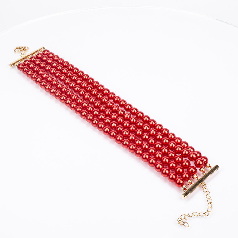 Bransoletka srebrna pozłacana z czerwoną perłą słodkowodną