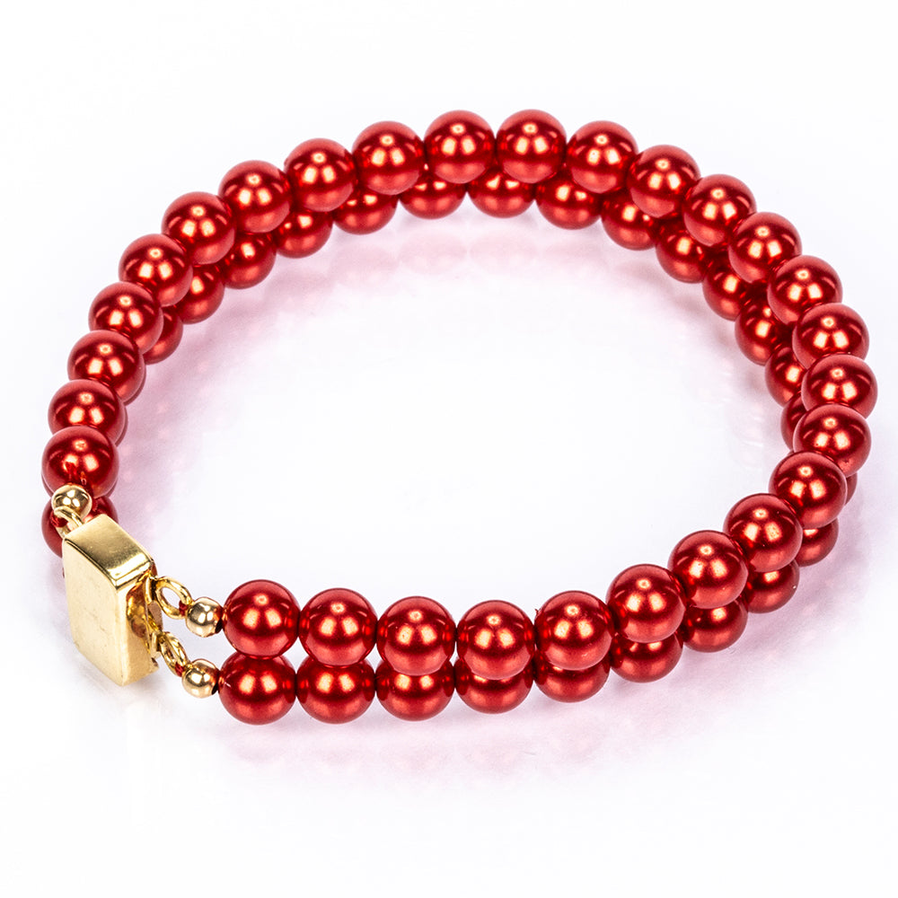 Bransoletka srebrna pozłacana z czerwoną perłą słodkowodną