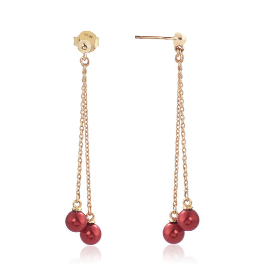 Kolczyki srebrne pozłacane z czerwoną perłą słodkowodną