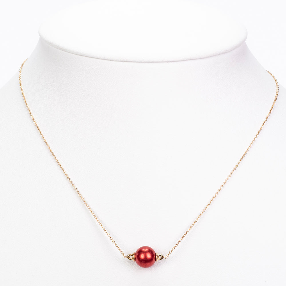 Naszyjnik srebrny pozłacany z czerwoną perłą słodkowodną