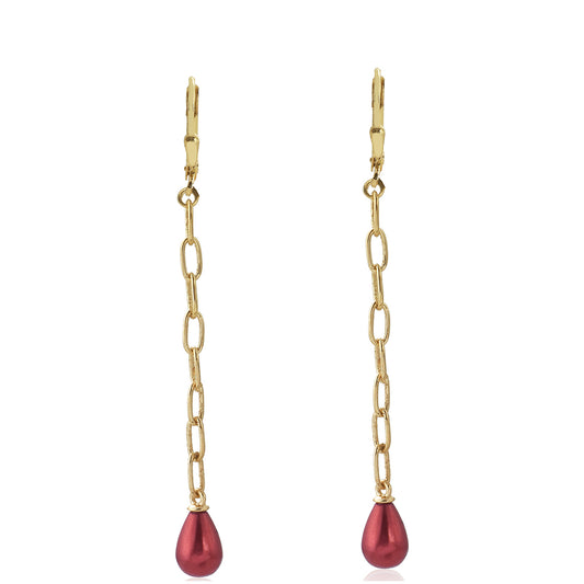 Kolczyki srebrne pozłacane z czerwoną perłą słodkowodną