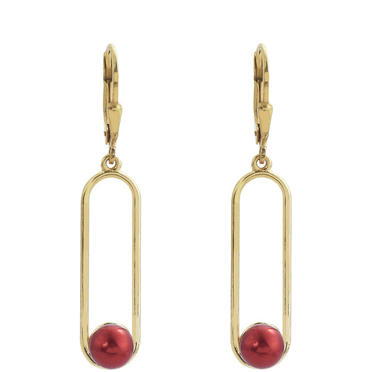 Kolczyki srebrne pozłacane z czerwoną perłą słodkowodną