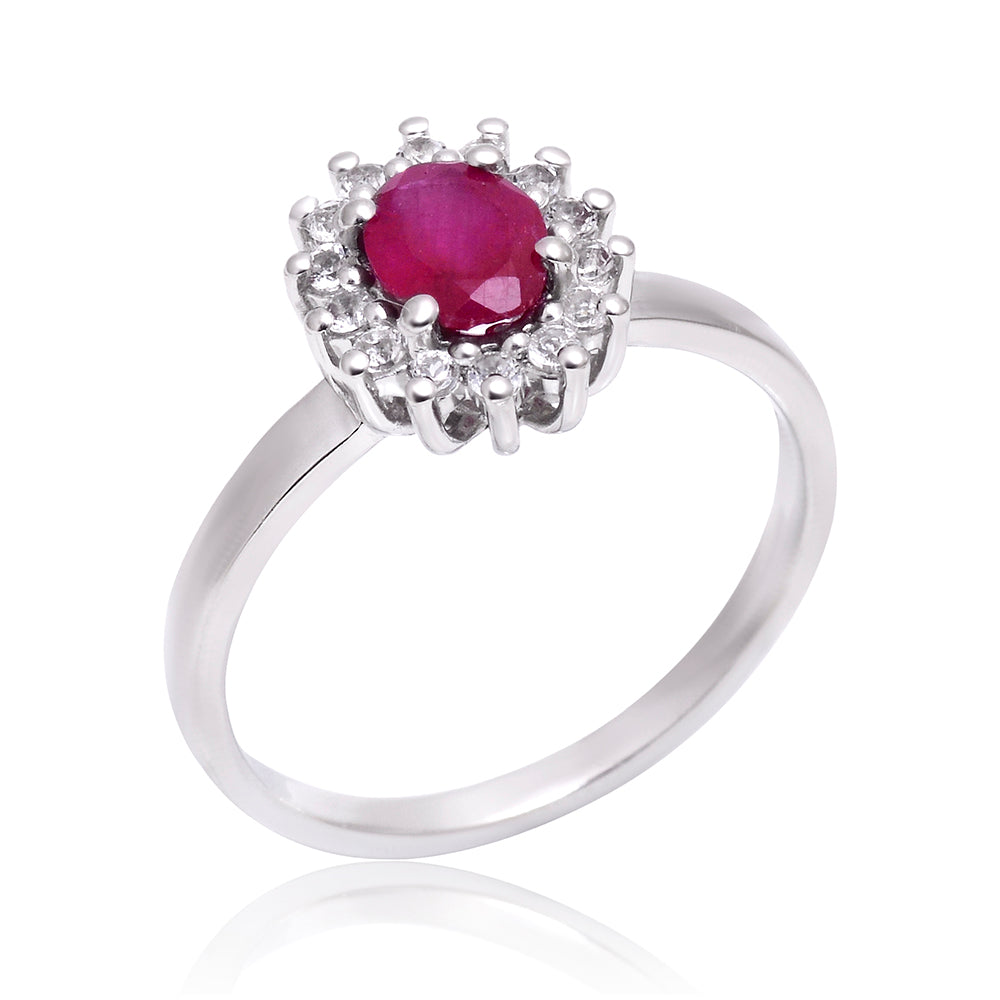 Pierścionek ze srebra próby 925 z malgaskim rubinem i białym topazem