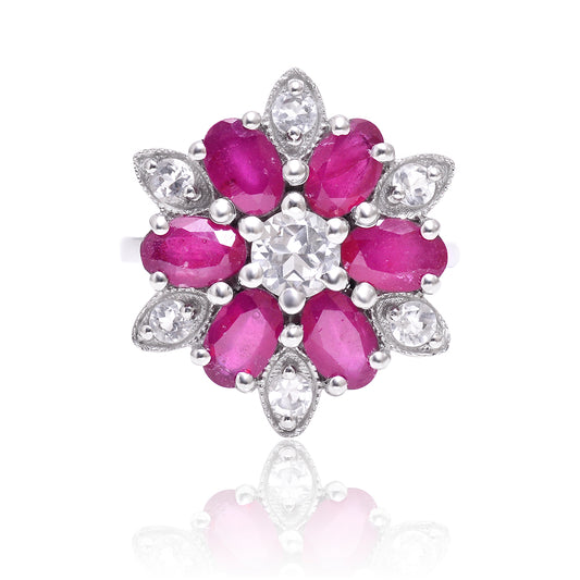 Pierścionek ze srebra próby 925 z malgaskim rubinem i białym topazem