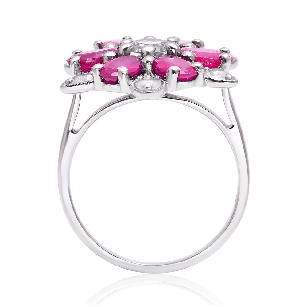 Pierścionek ze srebra próby 925 z malgaskim rubinem i białym topazem