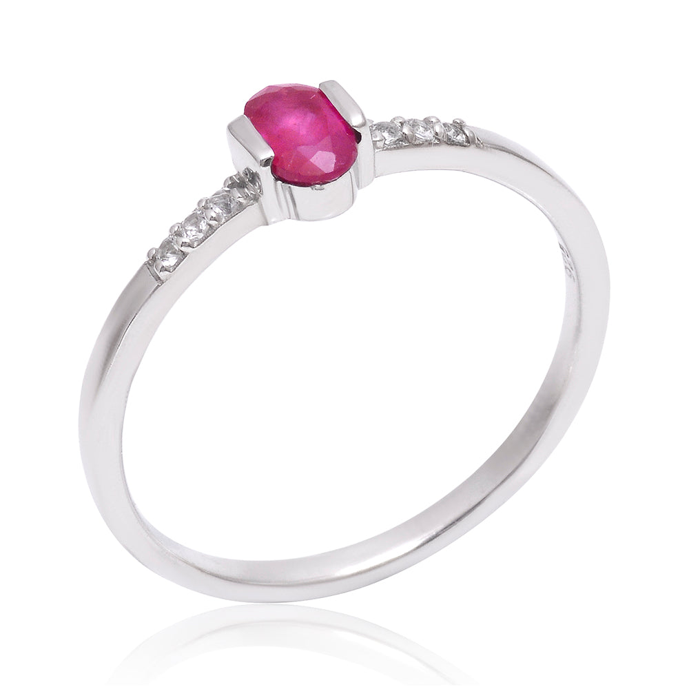 Pierścionek ze srebra próby 925 z malgaskim rubinem i białym topazem