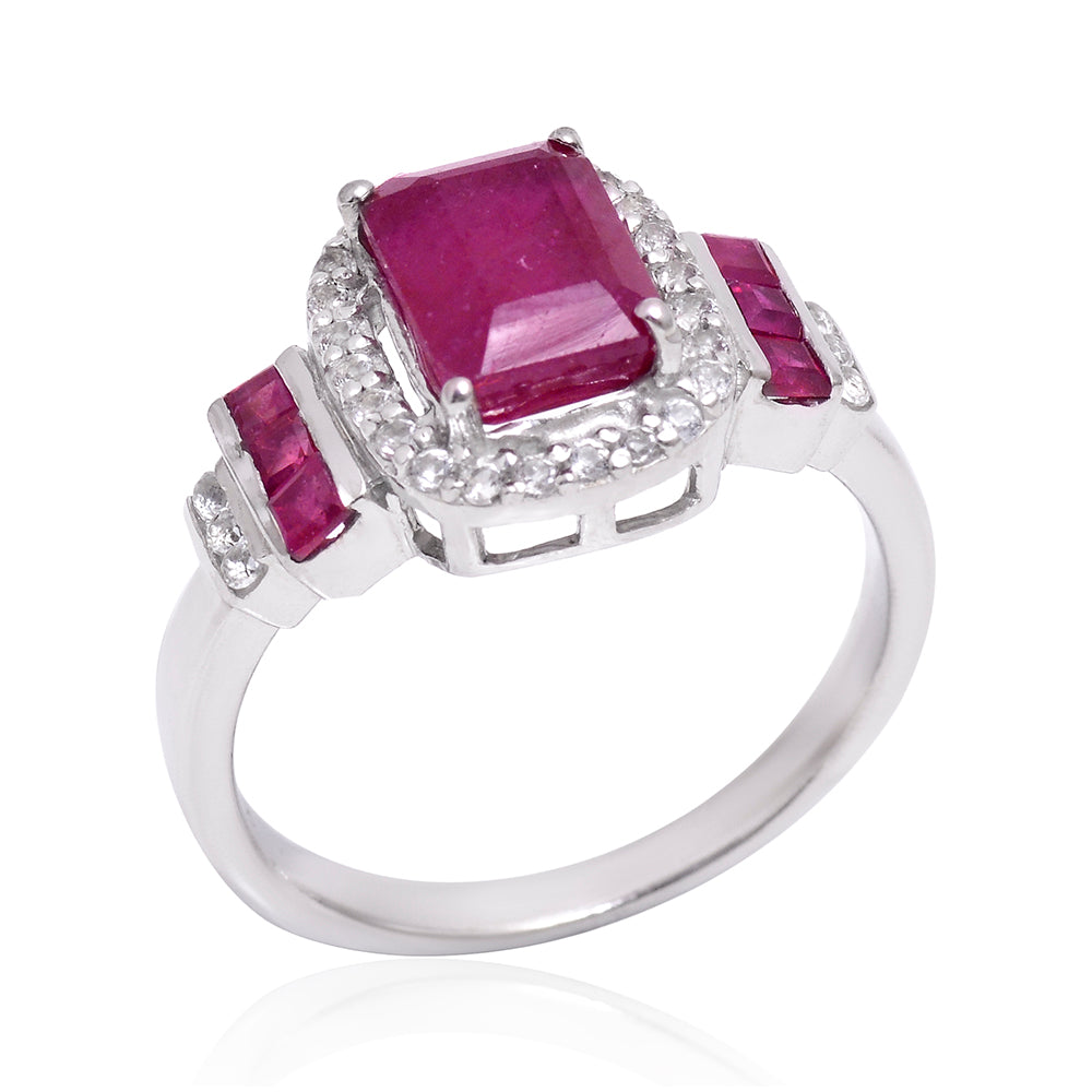 Pierścionek ze srebra próby 925 z malgaskim rubinem i białym topazem