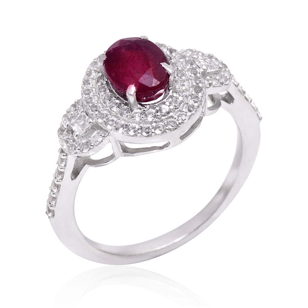 Pierścionek ze srebra próby 925 z malgaskim rubinem i białym topazem