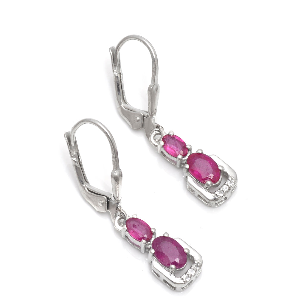 Kolczyki ze srebra próbe 925 z malgaskim rubinem i białym topazem