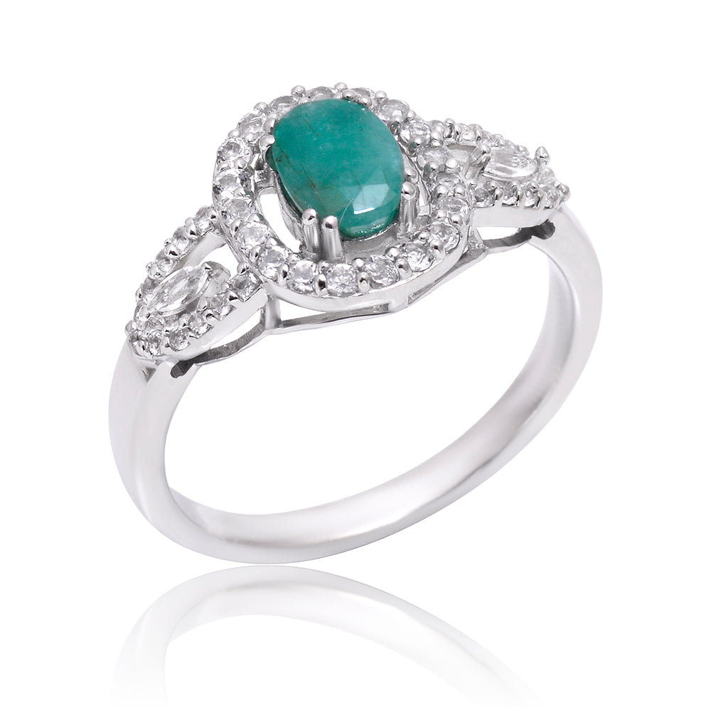 Pierścionek ze srebra próby 925 z brazylijskim szmaragdem i białym topazem