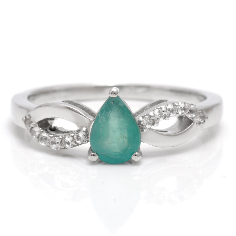 Pierścionek ze srebra próby 925 z brazylijskim szmaragdem i białym topazem