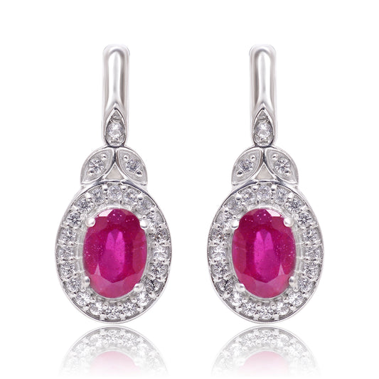 Kolczyki ze srebra próbe 925 z malgaskim rubinem i białym topazem
