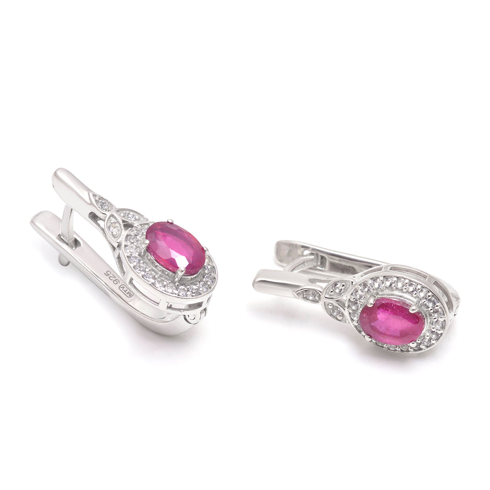 Kolczyki ze srebra próbe 925 z malgaskim rubinem i białym topazem