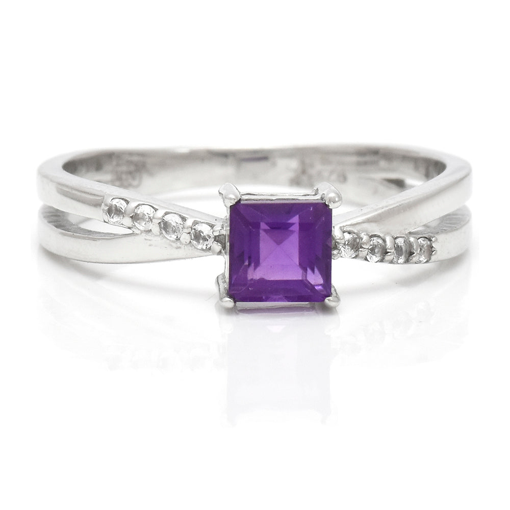Pierścionek ze srebra próby 925 z marokańskim ametystem i białym topazem