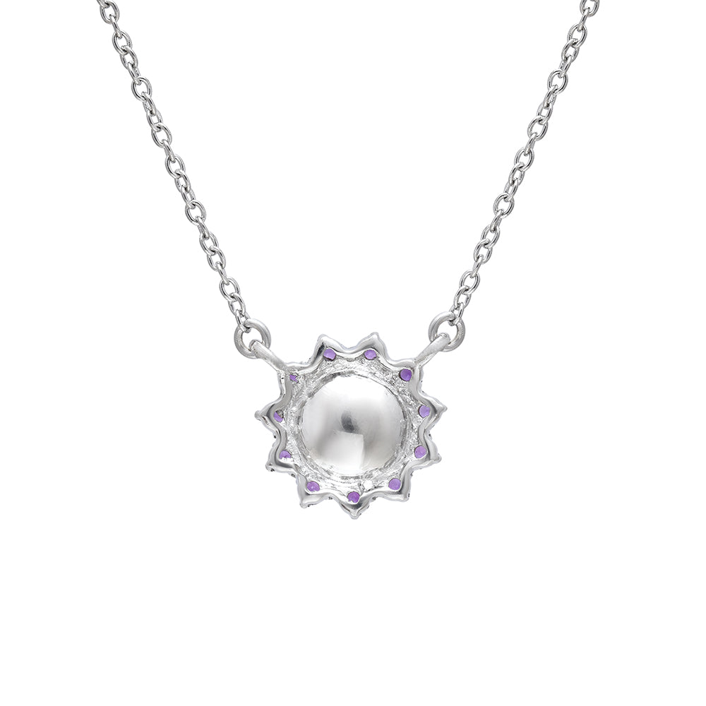 Naszyjnik ze srebra próby 925 z marokańskim ametystem i białą perłą słodkowodną