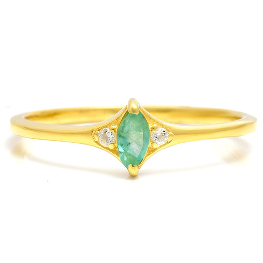 Pierścionek srebrny pozłacany z brazylijskim szmaragdem i białym topazem