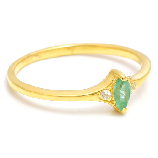 Pierścionek srebrny pozłacany z brazylijskim szmaragdem i białym topazem