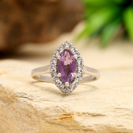 Pierścionek ze srebra próby 925 z brazylijskim ametystem i białym topazem