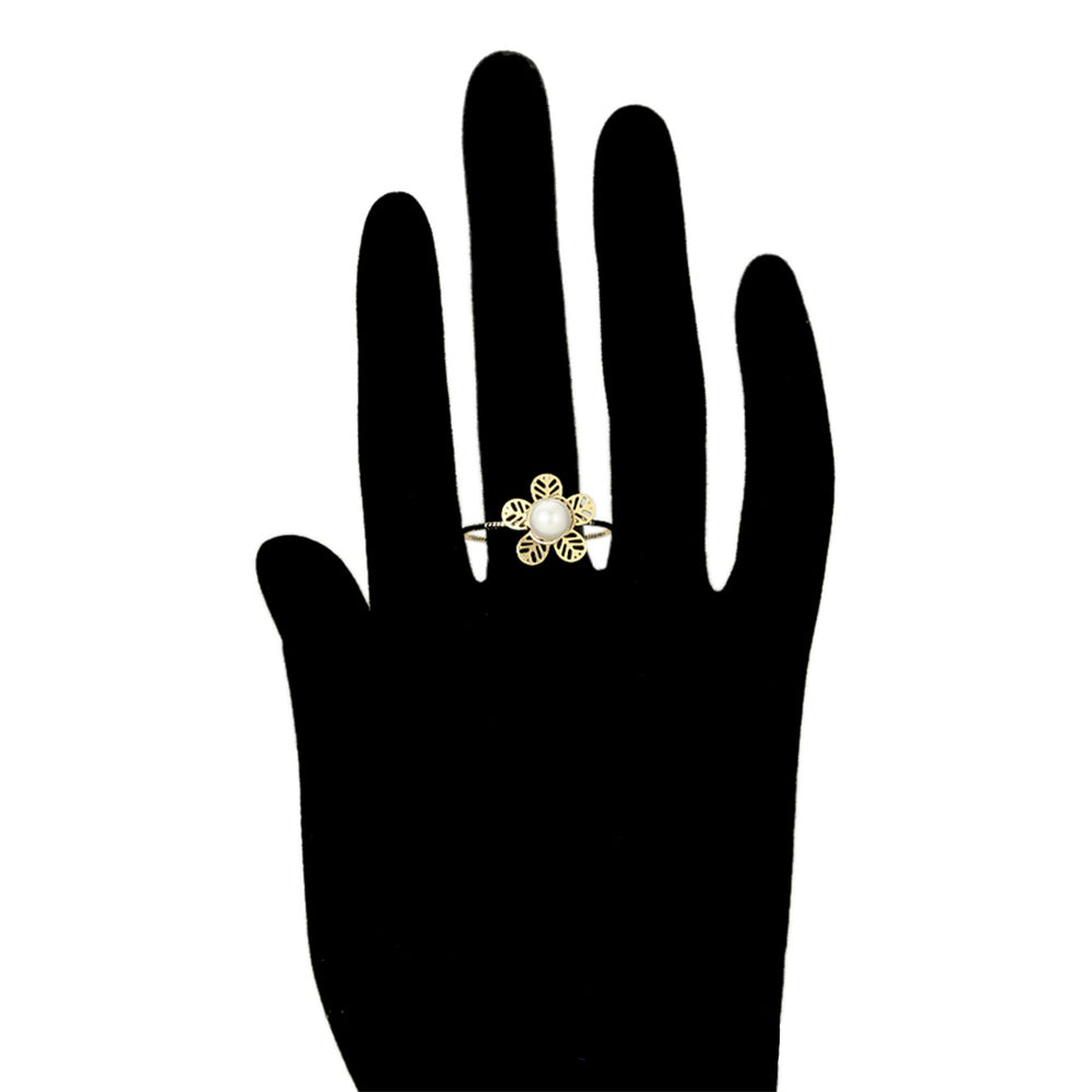 Pierścionek pozłacany ze szklaną perłą