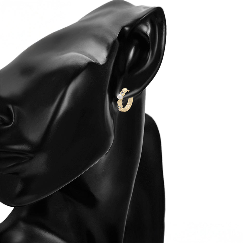 Kolczyki pozłacane z białym kryształem emporia® i ze szklaną perłą