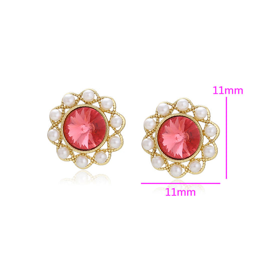 Kolczyki pozłacane z czerwonym kryształem emporia® i ze szklaną perłą