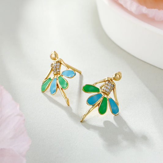 Kolczyki pozłacane emaliowany i białym kryształem emporia®