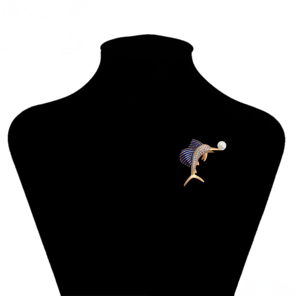 Broszka pozłacany z białym kryształem emporia® i ze szklaną perłą