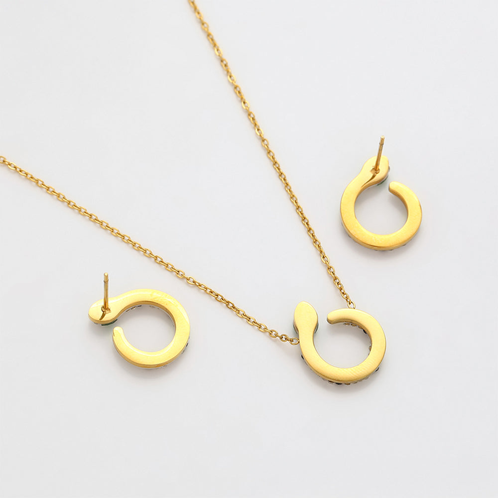 Zestaw pozłacane z zielonym kryształem emporia® i białym kryształem emporia® ( Naszyjnik+Kolczyki )