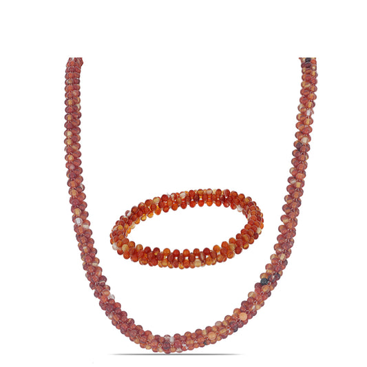 Zestaw srebrne pozłacane z czerwonym agatem