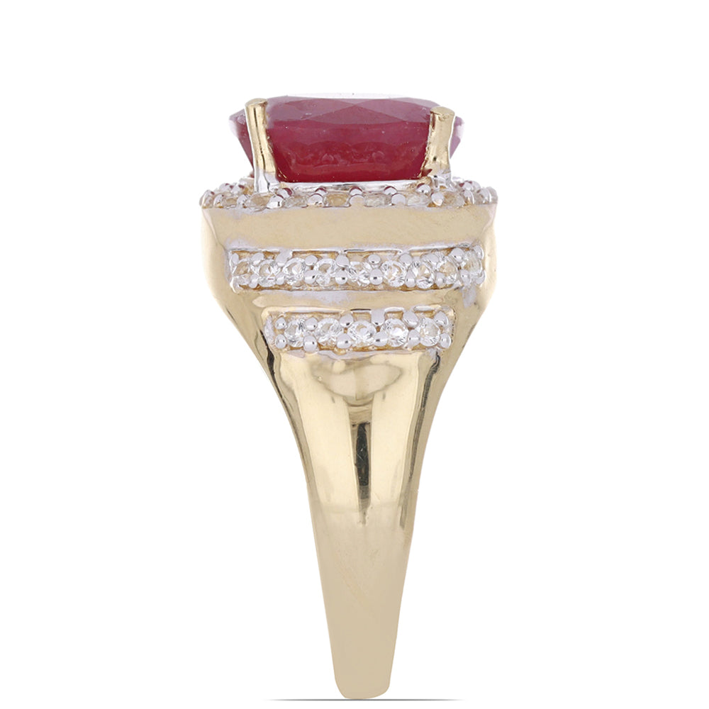 Pierścionek srebrny pozłacany z malgaskim rubinem i białym topazem