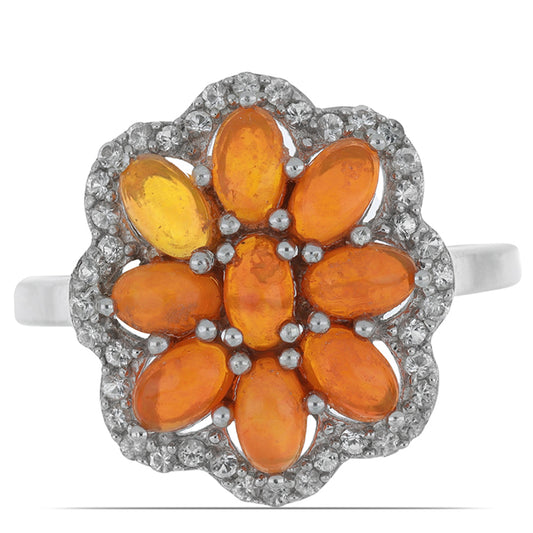 Pierścionek ze srebra próby 925 z pomarańczowym opalem i białym topazem