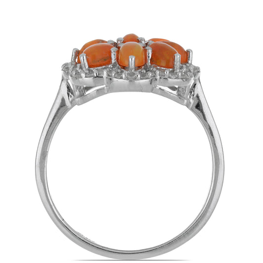 Pierścionek ze srebra próby 925 z pomarańczowym opalem i białym topazem