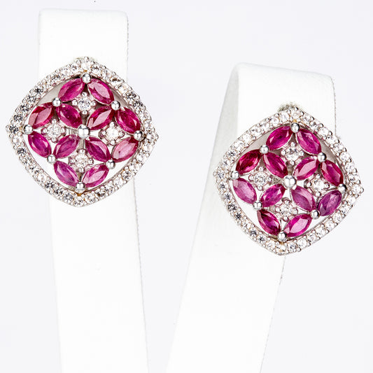 Kolczyki ze srebra próbe 925 z malgaskim rubinem i białym topazem