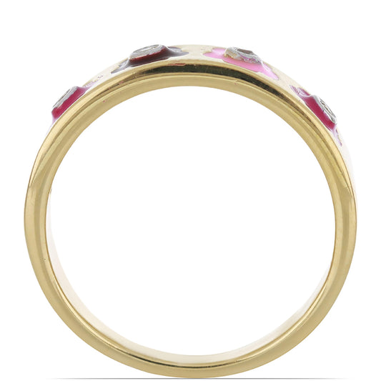 Pierścionek srebrny pozłacany emaliowany i białym topazem