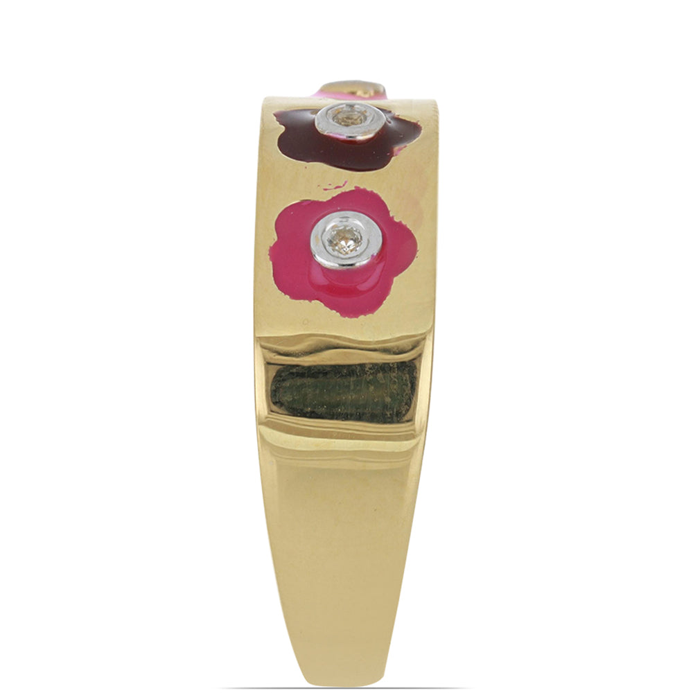 Pierścionek srebrny pozłacany emaliowany i białym topazem