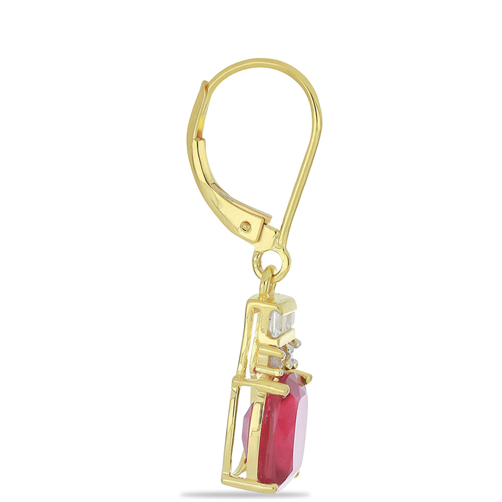 Kolczyki z 9K złota z malgaskim rubinem i naturalnym cyrkonem