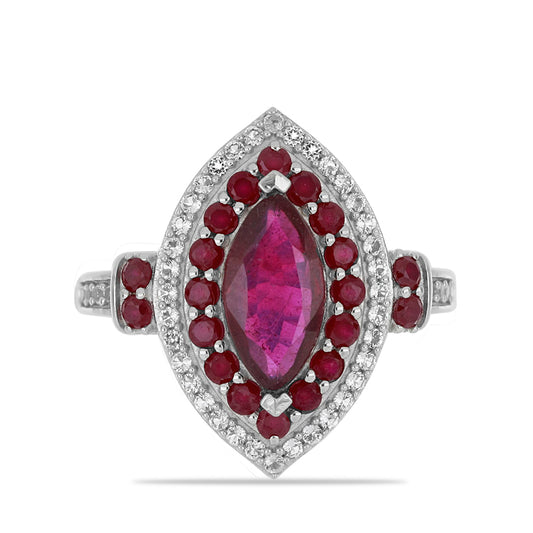 Pierścionek ze srebra próby 925 z malgaskim rubinem i białym topazem