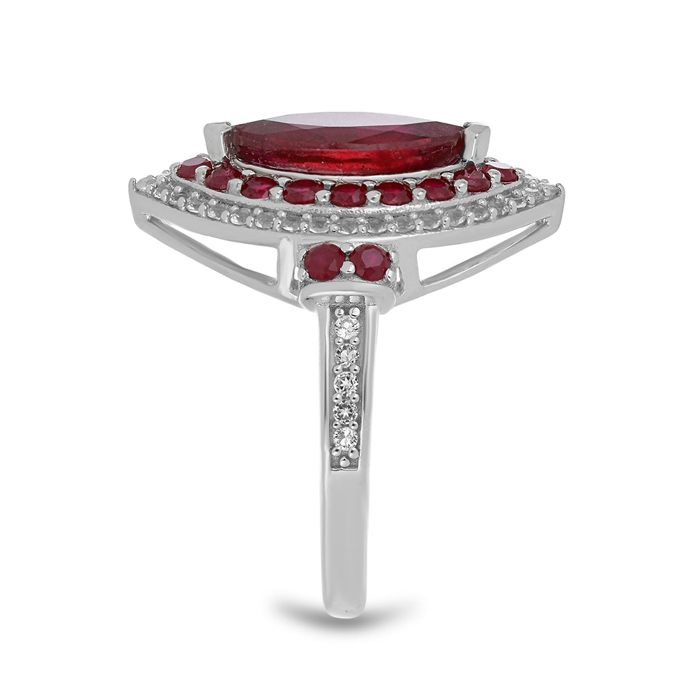Pierścionek ze srebra próby 925 z malgaskim rubinem i białym topazem