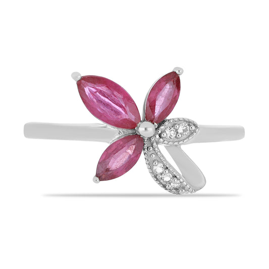 Pierścionek ze srebra próby 925 z malgaskim rubinem i białym topazem