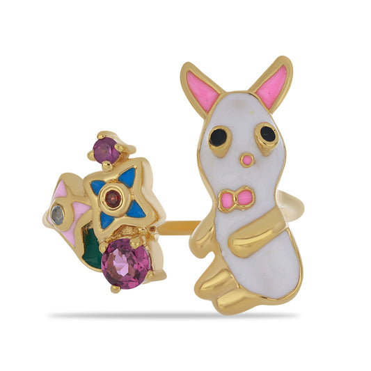 Pierścionek srebrny pozłacany emaliowany i granatem