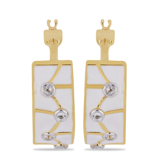 Kolczyki srebrne pozłacane emaliowany i białym topazem