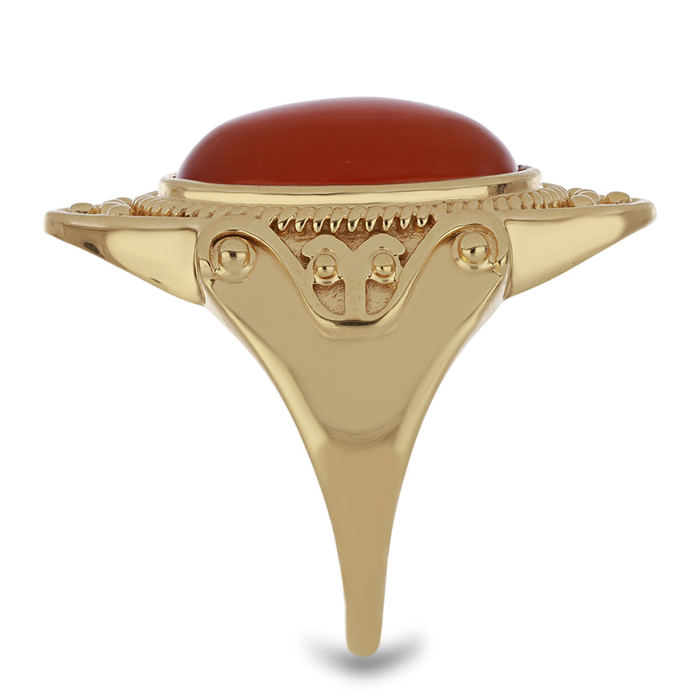 Pierścionek srebrny pozłacany z czerwonym chalcedonem